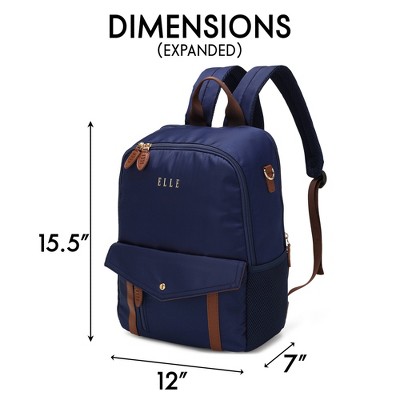 ELLE Luggage 18L Luxe Journey Twill and Vegan Leather Backpack - Navy Blue — фото 7