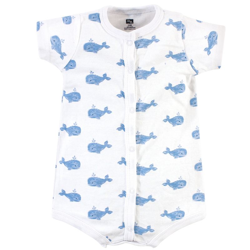 Hudson Baby Infant Boy Cotton Rompers 3pk, Blue Whale, 5 of 6