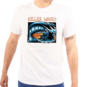 Skeleton Reaper Surfer Killer Waves Graphic T Shirt Men or Women Brisco Brands - 1 of 4