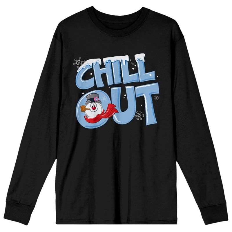 Frosty the Snowman "Chill Out" Women's Black Long Sleeve Crew Neck Tee, 1 of 4