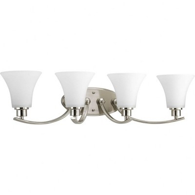 Progress Lighting Joy Collection 4-Light Bath Fixture, Brushed Nickel, White Etched Glass Shades