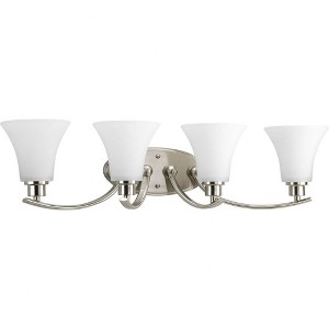 Progress Lighting Joy Collection 4-Light Bath Fixture, Brushed Nickel, White Etched Glass Shades - 1 of 3