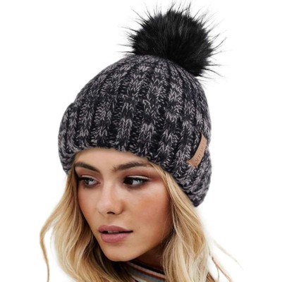 ZUPPAD Womens Winter Knitted Beanie Hat with Faux Fur Pom Warm Knit Skull Cap Beanie for Women Hats 1 Pack