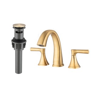 ChicFurnit Bathroom Sink Faucet Widespread Two Handle Vanity Faucet with Drain Assembly for Bathroom, Gold, 13.98"*11.02"*3.94" - 1 of 4
