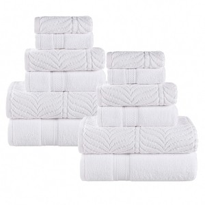 Chevron Zero Twist Cotton Solid and Jacquard Hand Towel Set of 6 by Blue Nile Mills - 1 of 4