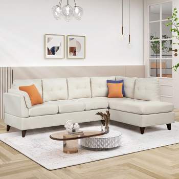 97.2" Upholstered Sectional Sofa Couch with Chaise Lounge and one Lumbar Pad-ModernLuxe