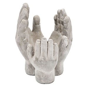 Gulches Accepting Hands Accent Set of 2, Antique Gray Stone Hand Decor (6x6x9"), Cement, Planter/Candle Holder, 7 lbs Each - 1 of 4