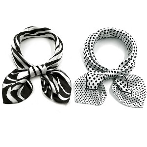 Elerevyo Women's Square Printed Satin Silky Neck Scarves Neckerchief 2Pcs 19.6"x19.6" - 1 of 4