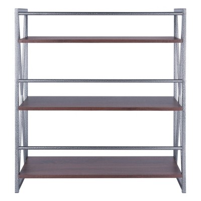 Walnut and Graphite 3-Tier Industrial Wood Shelf