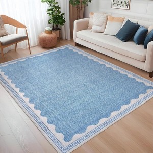 Washable Rug Low Pile Living Room Throw Mats with Non Slip Backing Lightweight Foldable Floor Covers Modern Waven Border Indoor Throw Carpet - 1 of 4