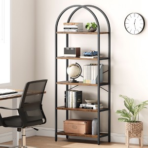 5-Tier Open Bookshelf with Arched Design & Metal Frame -70.8" Tall Freestanding Display Rack Organizer for Living Room, Office, Bedroom - 1 of 4