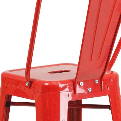 Red Metal Indoor-Outdoor Counter Height Barstool with Back
