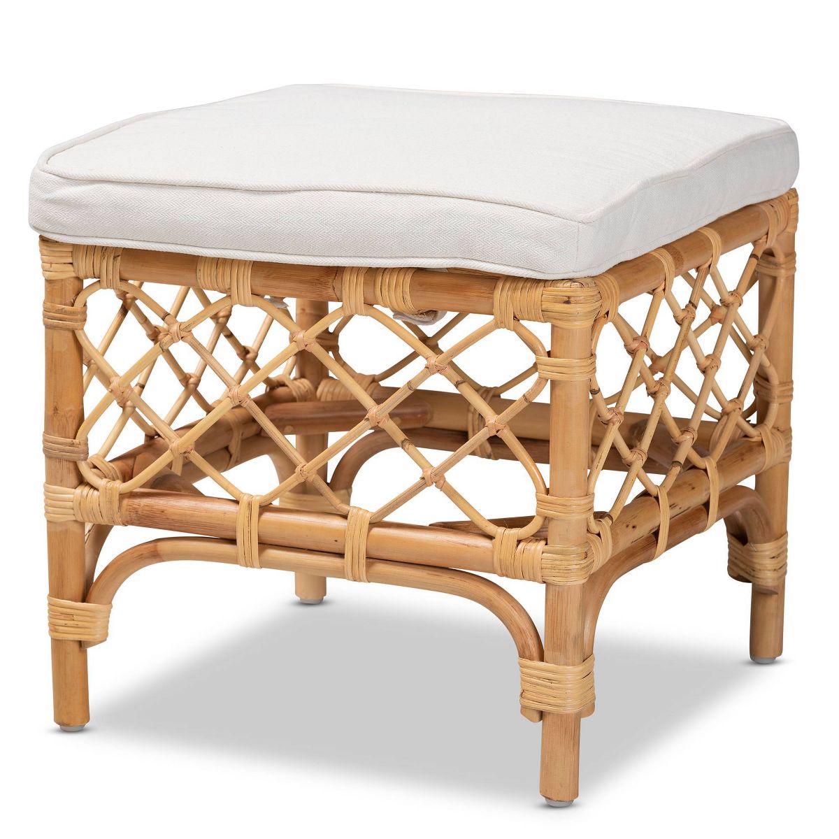 Orchard Fabric Upholstered and Rattan Ottoman White/Natural - bali & pari: Comfortable Seating, No Assembly Required - thumbnail 4