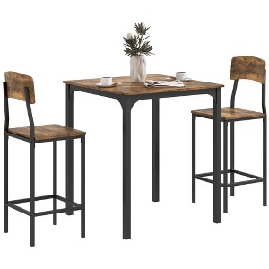 3-Piece Bar Height Dining Sets with Square Kitchen Table and Stools with Steel Frame - 1 of 4
