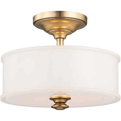 Minka Lavery Art Deco Ceiling Light Semi Flush Mount Fixture 13 1/2" Liberty Gold White Glass Drum Shade for Bedroom Kitchen House