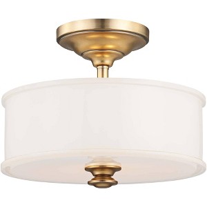 Minka Lavery Art Deco Ceiling Light Semi Flush Mount Fixture 13 1/2" Liberty Gold White Glass Drum Shade for Bedroom Kitchen House - 1 of 3