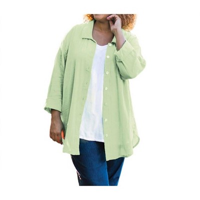 Women's Cotton Collar Long Sleeve Kendall Shirt - Plus - On The Plus Side