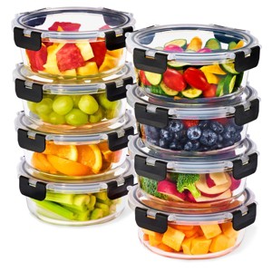 Sorbus 16 Piece Round (970ml/ 32.7oz/ 4cups) Glass Meal Prep Containers with Airtight Lids - Preserves Freshness, Oven Safe, durable, BPA-free - 1 of 4