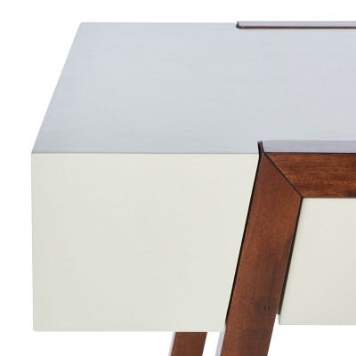 Mid-Century Modern White and Walnut Writing Desk with Drawer