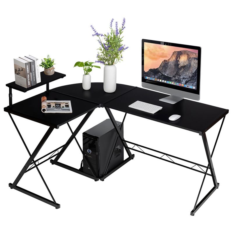 Costway 58'' x 44'' L-Shaped Computer Gaming Desk w/ Monitor Stand & Host Tray Home Office, 1 of 11