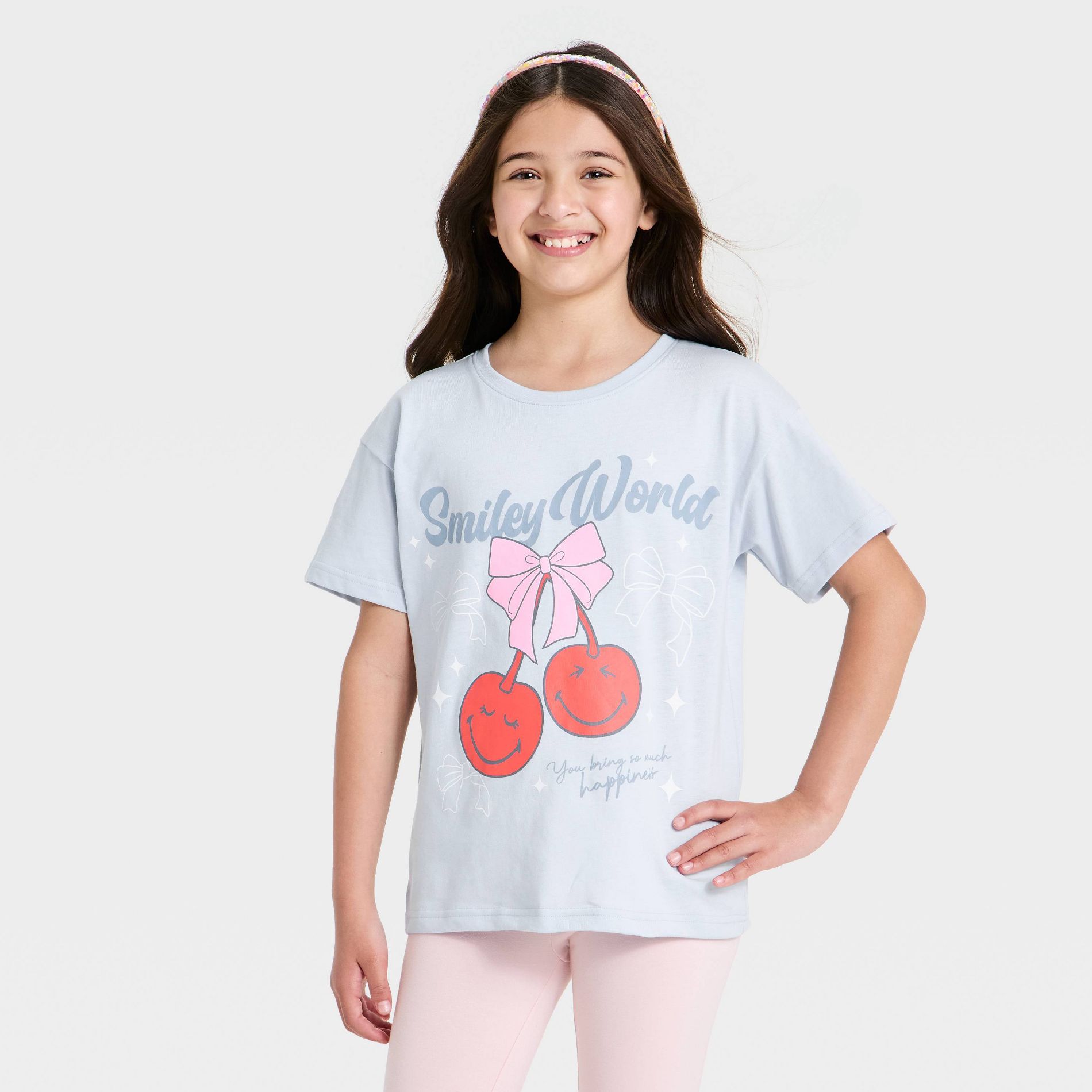 Girls' SmileyWorld Cherry Short Sleeve Graphic T-Shirt - Blue