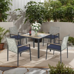 Aortzio 25.19"W 5-Piece Square Outdoor Dining Set with Umbrella Hole - 1 of 4