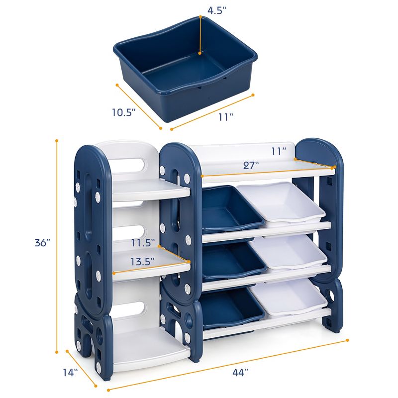 Costway Kids Toy Storage Organizer w/Bins & Multi-Layer Shelf for Bedroom Playroom Green\Blue, 3 of 11