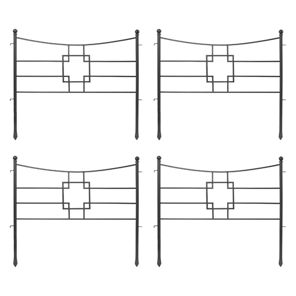 Achla Designs Set of 4 Wrought Iron Square-on-Square Fence Sections Graphite Powder Coated Finish: Weather-Resistant, No Assembly Required