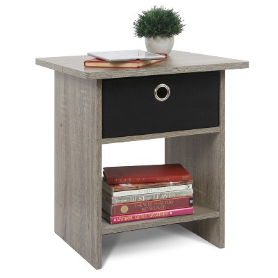 French Oak Grey and Black Square Wood End Table with Storage Bin