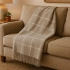 HomeRoots 50" X 67" Sand And White Cotton Blend Woven Plaid Throw Blanket with Fringe - 2 of 4
