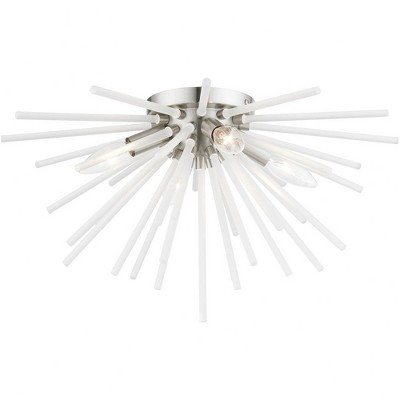 Modern Uptown 4-Light Brushed Nickel Flush Mount with Acid Etched Rods