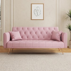 QingMoon 71" Convertible Loveseat Sofa, Velvet Couch Bed, Folding Recliner with Golden Metal Legs and Pillows for Living Room, Office - 1 of 4