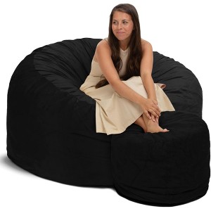 Ultimate Sack 5ft Bean Bag Chair and Footstool, Oversized Comfortable Indoor Floor Lounger, Giant Foam-Filled Furniture for Relaxing, Black Suede - 1 of 4