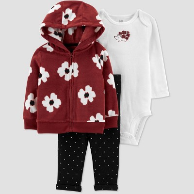 Image of Baby Girls' Floral Hoodie Top & Bottom Set - Just One You® made by carter's Brown 9M