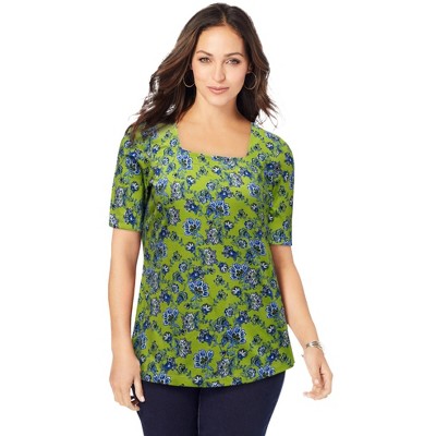 Jessica London Women's Plus Size Stretch Cotton Square Neck Tee