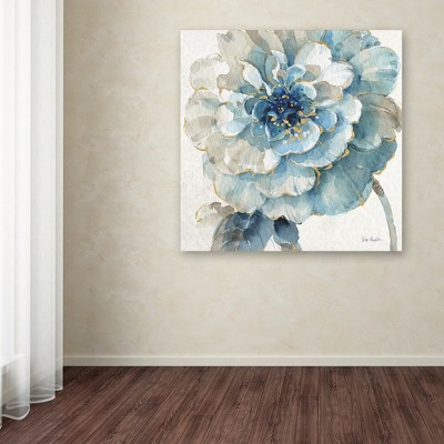 Indigold VII Blue and Gold Floral Canvas Art, 14'' x 14''