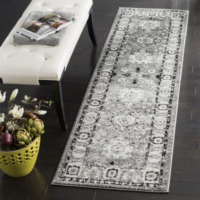 Grey and Black Oriental Synthetic Runner Rug, 2'3" x 12'