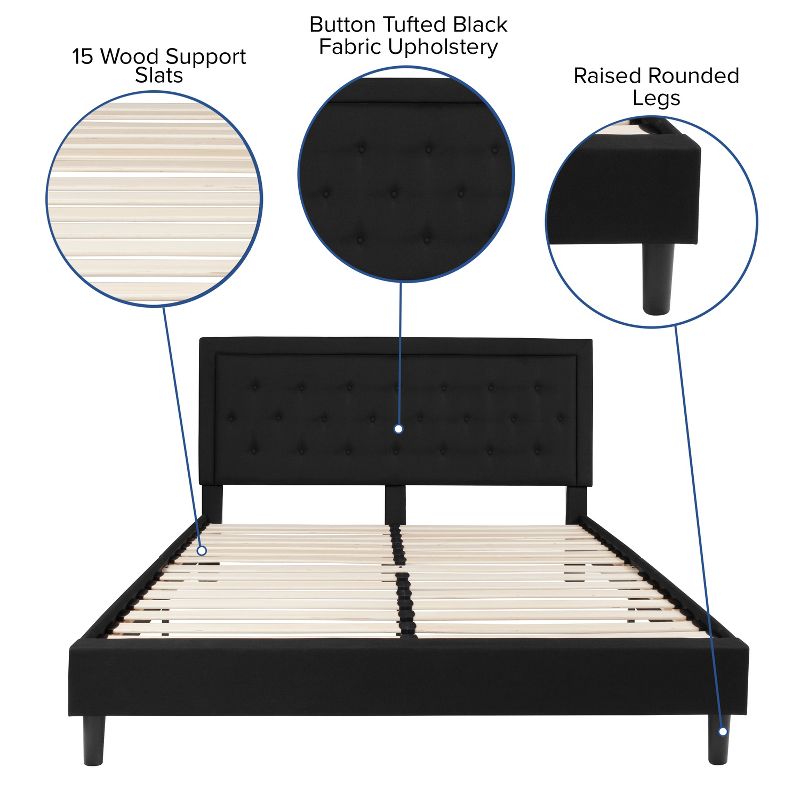 Flash Furniture Roxbury King Size Tufted Upholstered Platform Bed in Black Fabric, 3 of 11