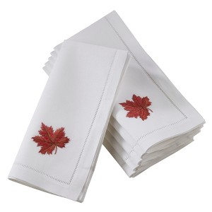 Saro Lifestyle Embr'd Autumn Leaf Hemstitch Napkin, 20" Square, White (Set of 6) - 1 of 3