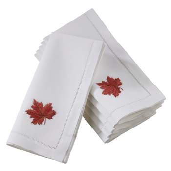 Saro Lifestyle Embr'd Autumn Leaf Hemstitch Napkin, 20" Square, White (Set of 6)