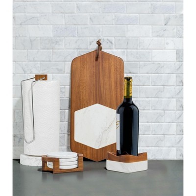 Chevron Acacia Wood and Marble Cutting Board, 17 Inch