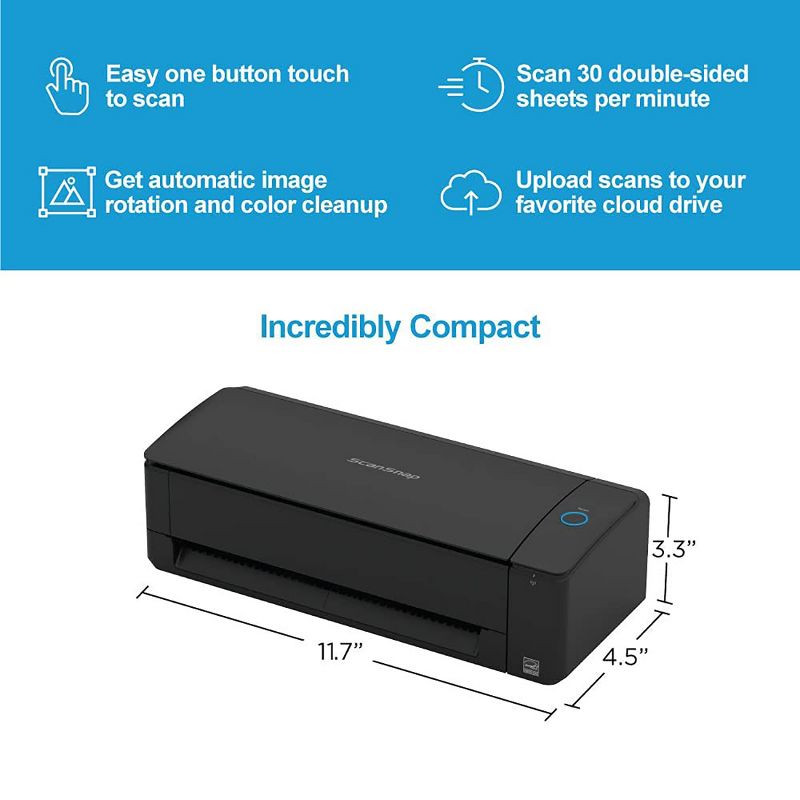 Fujitsu ScanSnap iX1300 Compact Wi-Fi Document Scanner for Mac or PC, Black (PA03805-B105), 2 of 7