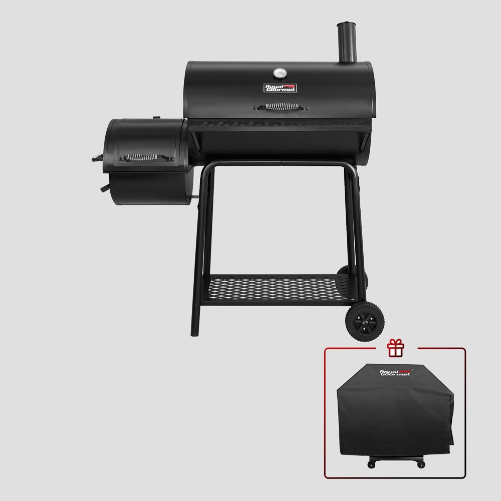 Royal Gourmet 30'' Charcoal Grill With Cover and Off set Smoker CC1830FC Black