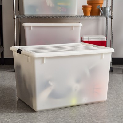 Pearl White Stackable Plastic Storage Bins with Lids, 144 Quart, 3 Pack