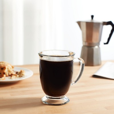 Libbey Kona Clear Glass Coffee Mugs, 16-ounce, Set of 6
