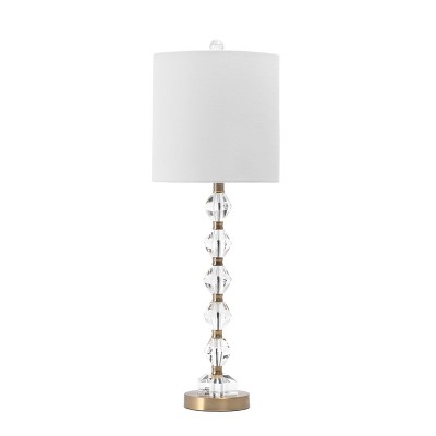Halston Modern Art Deco Style Buffet Table Lamp 32 1/2 Tall Brass Gold  Metal Crystal Ball Accent Off White Fabric Drum Shade Decor for Living Room