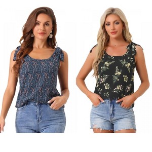 INSPIRE CHIC Women's Sleeveless Casual Bow Tie Decor Strap Chiffon Floral Tank Tops 2 Packs - 1 of 4