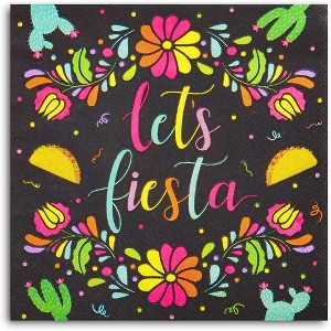 Sparkle and Bash 100 Pack Let's Fiesta Disposable Paper Napkins for Cinco De Mayo Party, Birthday Supplies, 6.5 Inches - 1 of 4