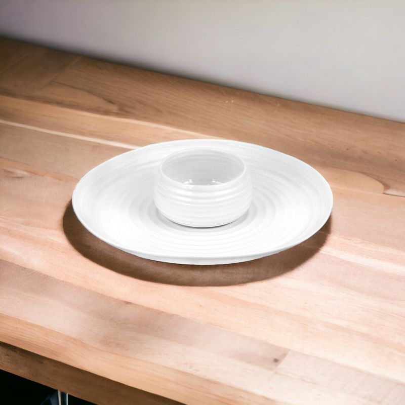 Portmeirion Sophie Conran White Porcelain 2-Piece Chip Platter & Dip Bowl - Chip Dish: 12 in/Dip Dish 4.75 in, 12 oz., 3 of 5
