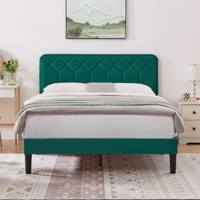 VECELO Bed Frame Premium Upholstered Platform with Height Adjustable Headboard
